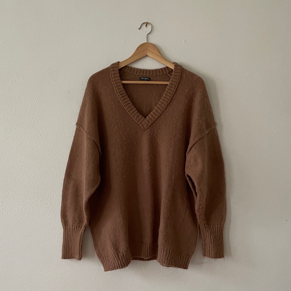 Wild Fable Raglan Sweater Fuzzy Chunky Vneck Coastal Fireside Beach